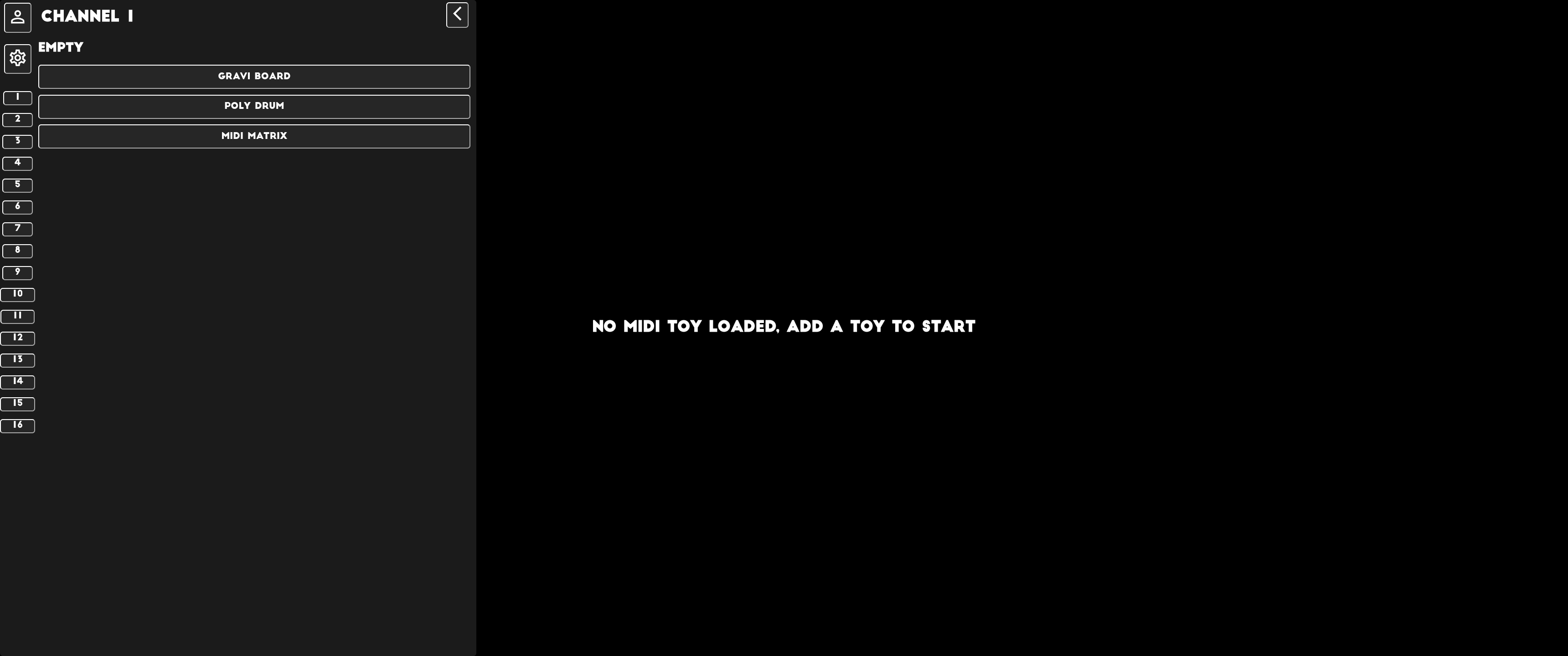 MidiToys Interface - Toy Settings